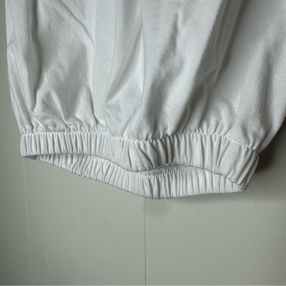 Zara White Pleated Padded Shoulder Crop Top Tee Elastic Hem Size S Shirt - Picture 8 of 11